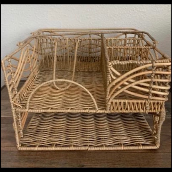 New Large Boho Farmhouse Rattan Caddy - Picture 2 of 5